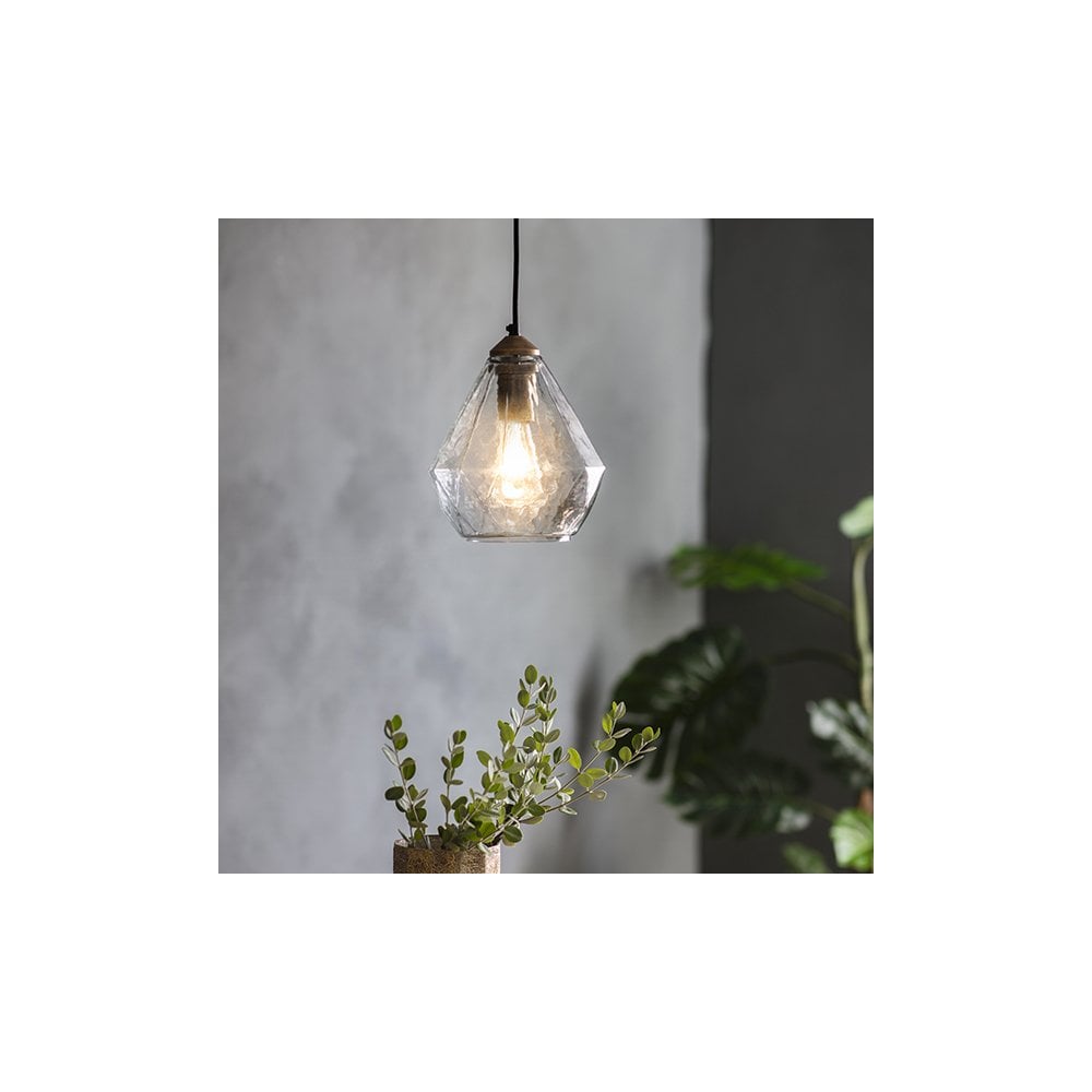 Ebbe Single Pendant in Antique Gold & Clear Glass