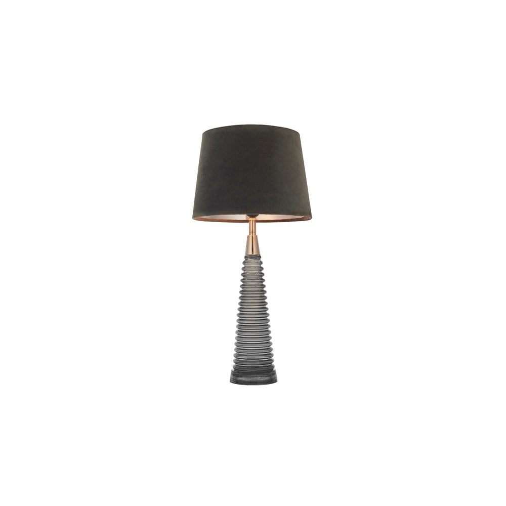 Naia Dark Grey Ribbed Glass Table Lamp C/W Velvet Shade