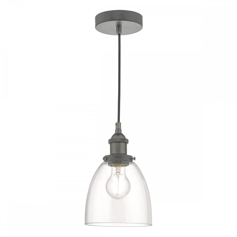 Arvin Single Pendant in Antique Chrome & Glass
