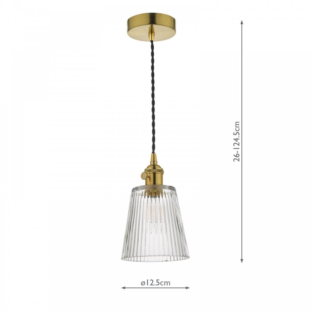 Hadano Pendant in Natural Brass With Ribbed Glass Shade