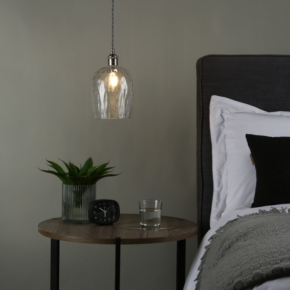 Hadano Pendant in Antique Chrome With Dimpled Glass Shade