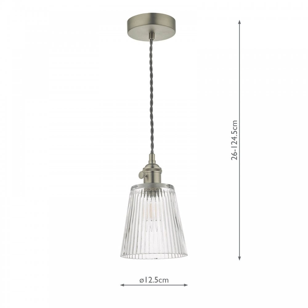 Hadano Pendant in Antique Chrome With Ribbed Glass Shade