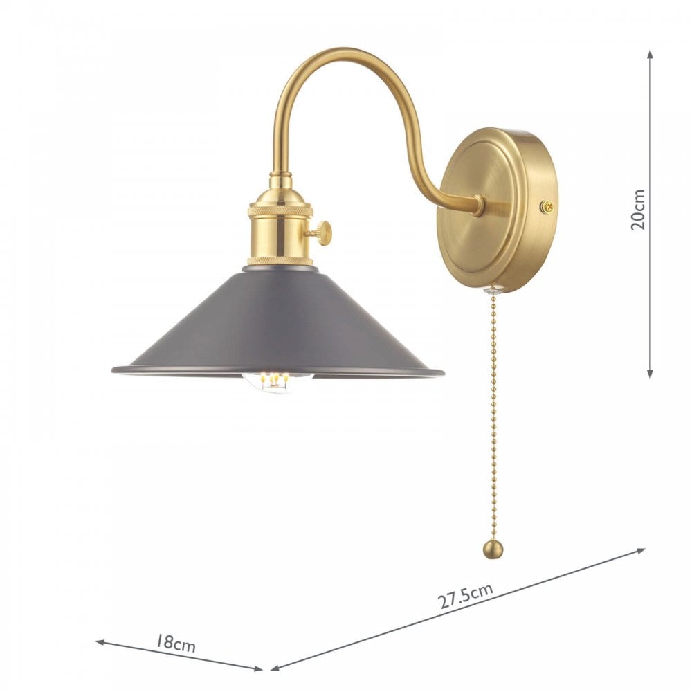 Hadano Brass Wall Light With Antique Pewter Shade