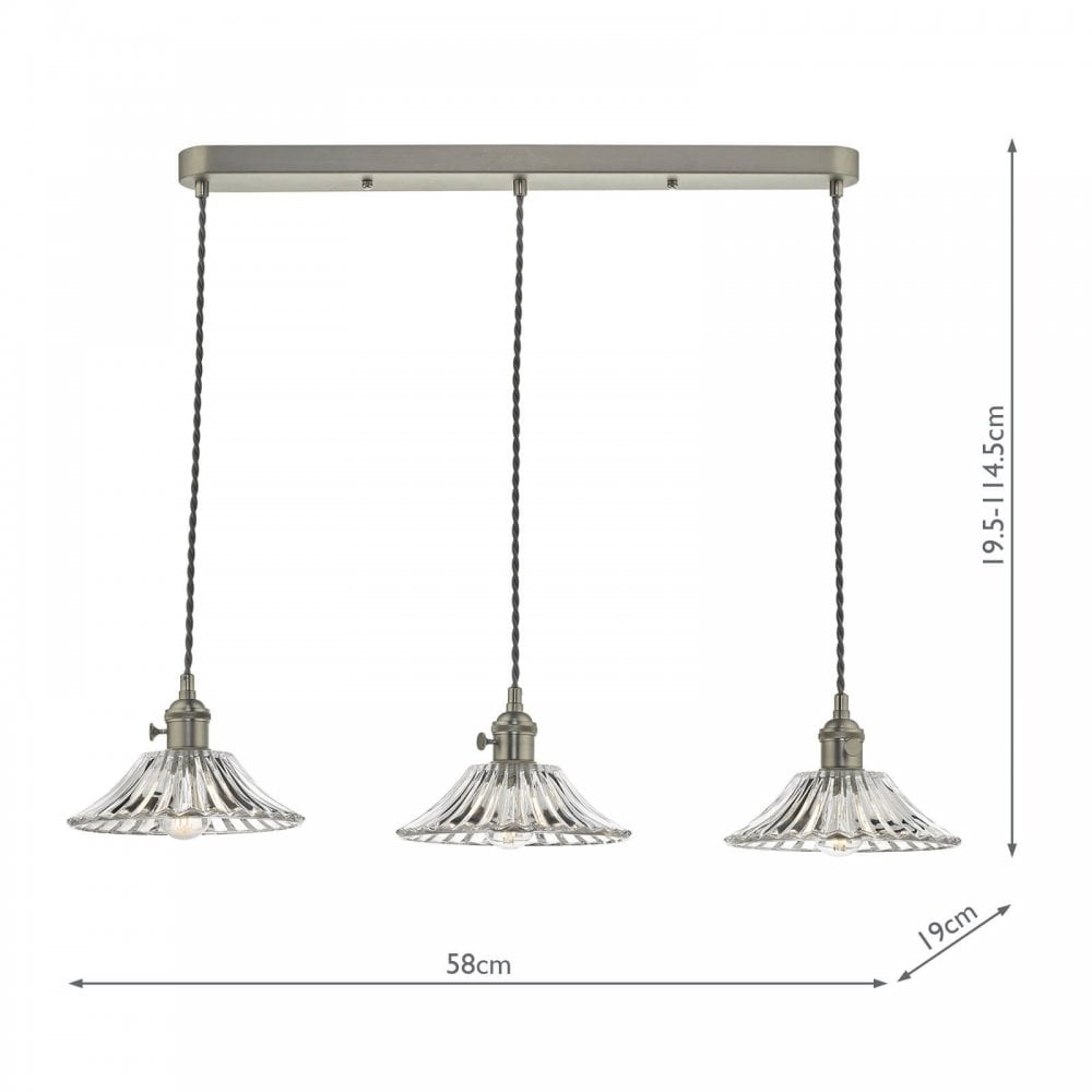 Hadano 3 Light Suspension in Antique Chrome With Flared Glass Shades