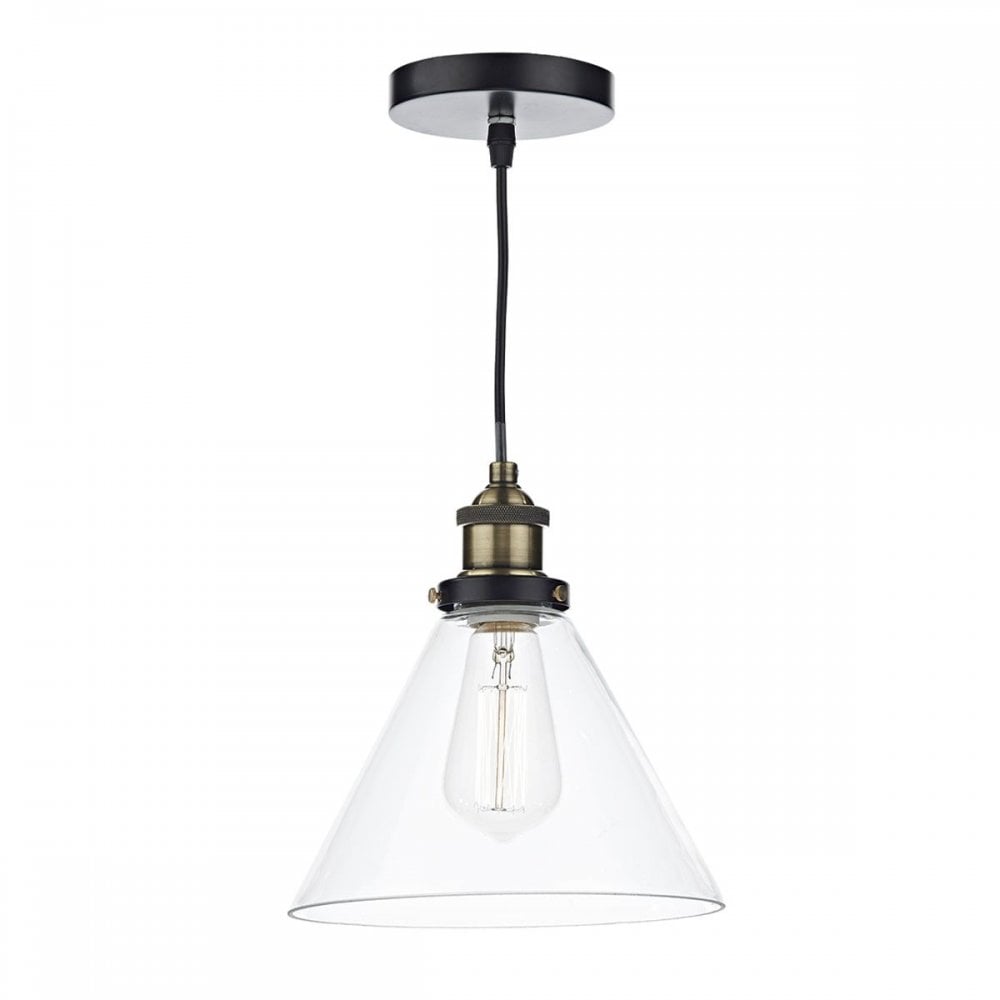 Ray Single Pendant in Antique Brass with Clear Glass