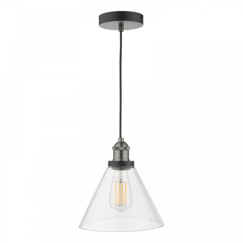 Ray Single Pendant in Antique Nickel with Clear Glass