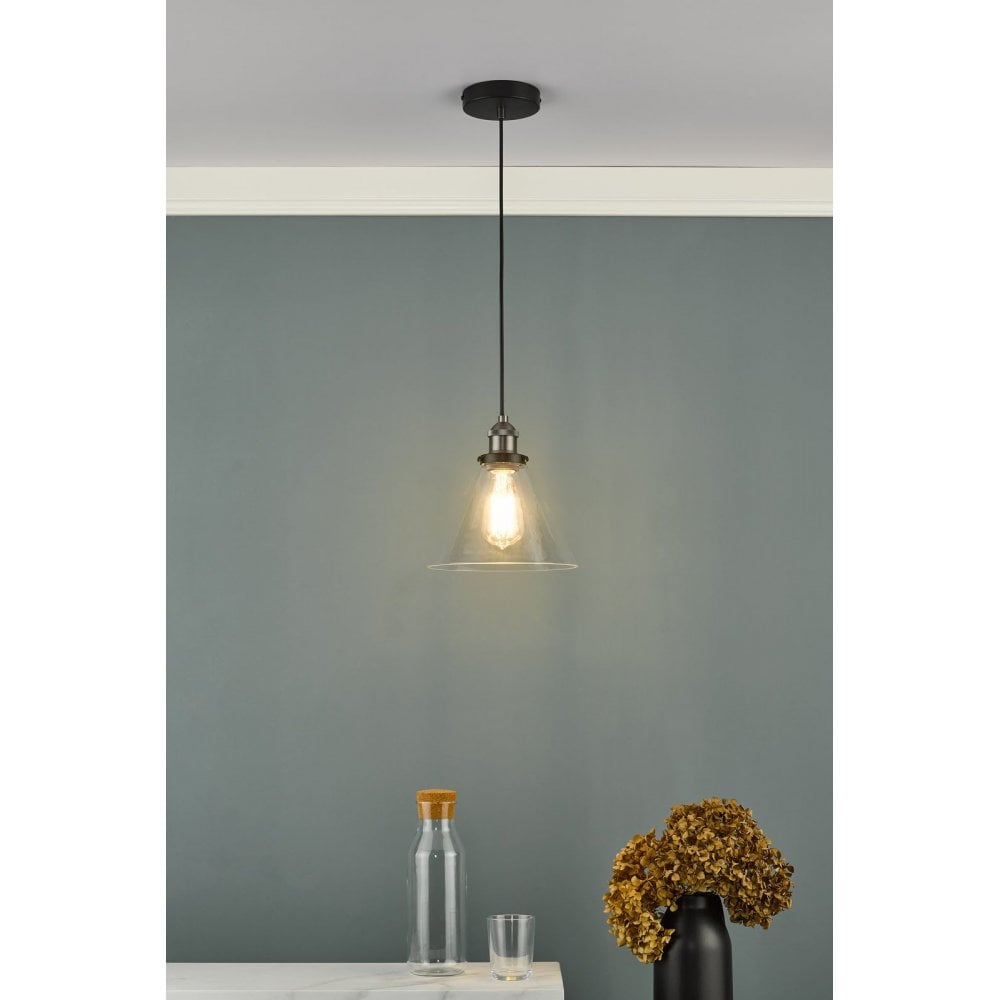 Ray Single Pendant in Antique Nickel with Clear Glass