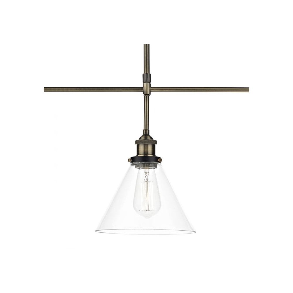 Ray 3 Light Bar Pendnt in Antique Brass & Clear Glass