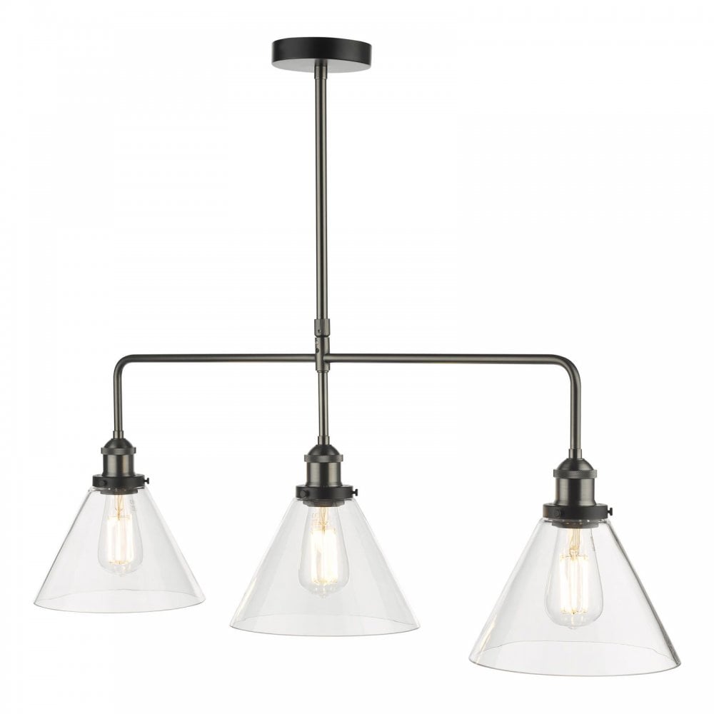 Ray 3 Light Bar Pendnt in Antique Nickel & Clear Glass