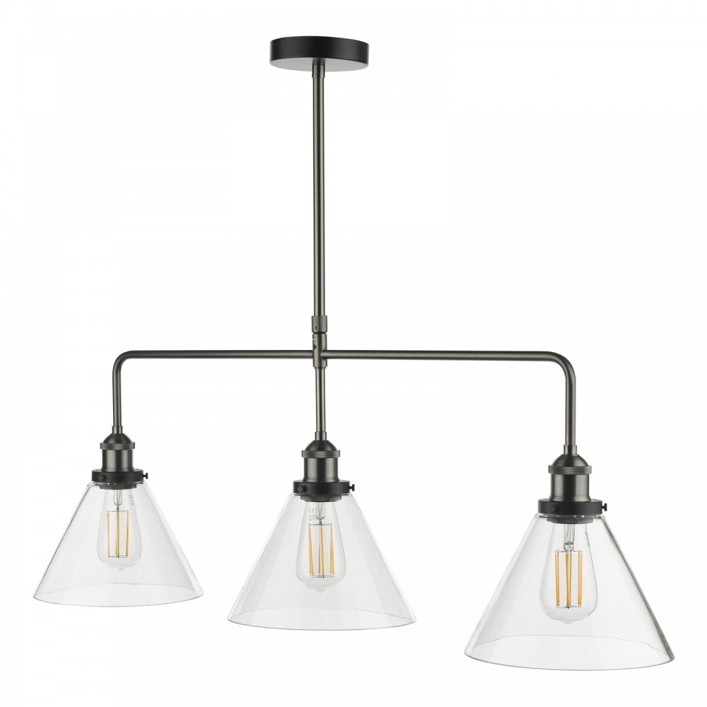 Ray 3 Light Bar Pendnt in Antique Nickel & Clear Glass