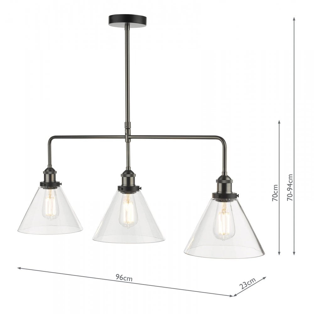 Ray 3 Light Bar Pendnt in Antique Nickel & Clear Glass