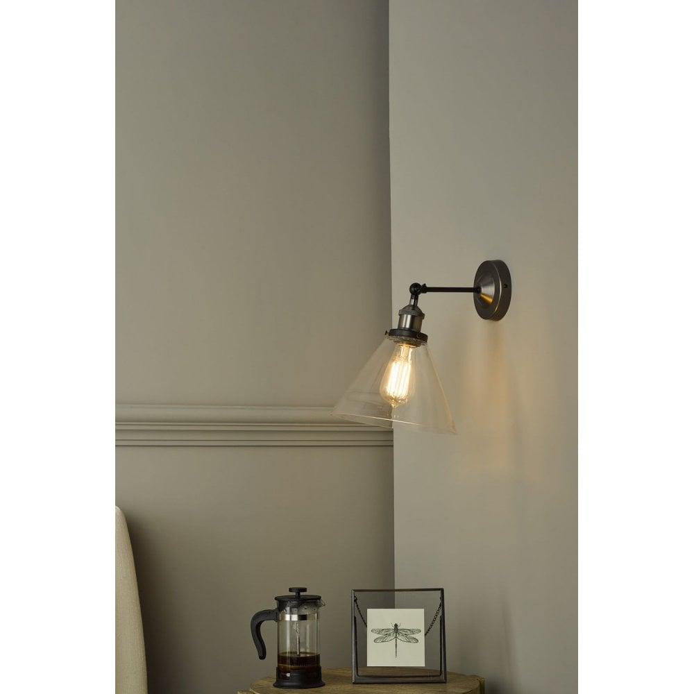 Ray Wall Light in Antique Nickel & Clear Glass