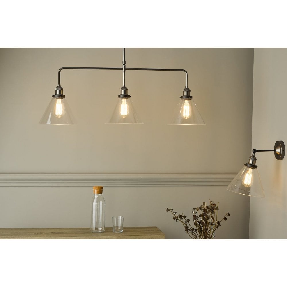 Ray Wall Light in Antique Nickel & Clear Glass