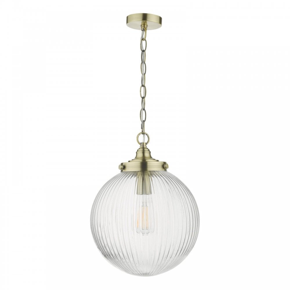 Tamara Pendant with Ribbed Glass in Antique Brass