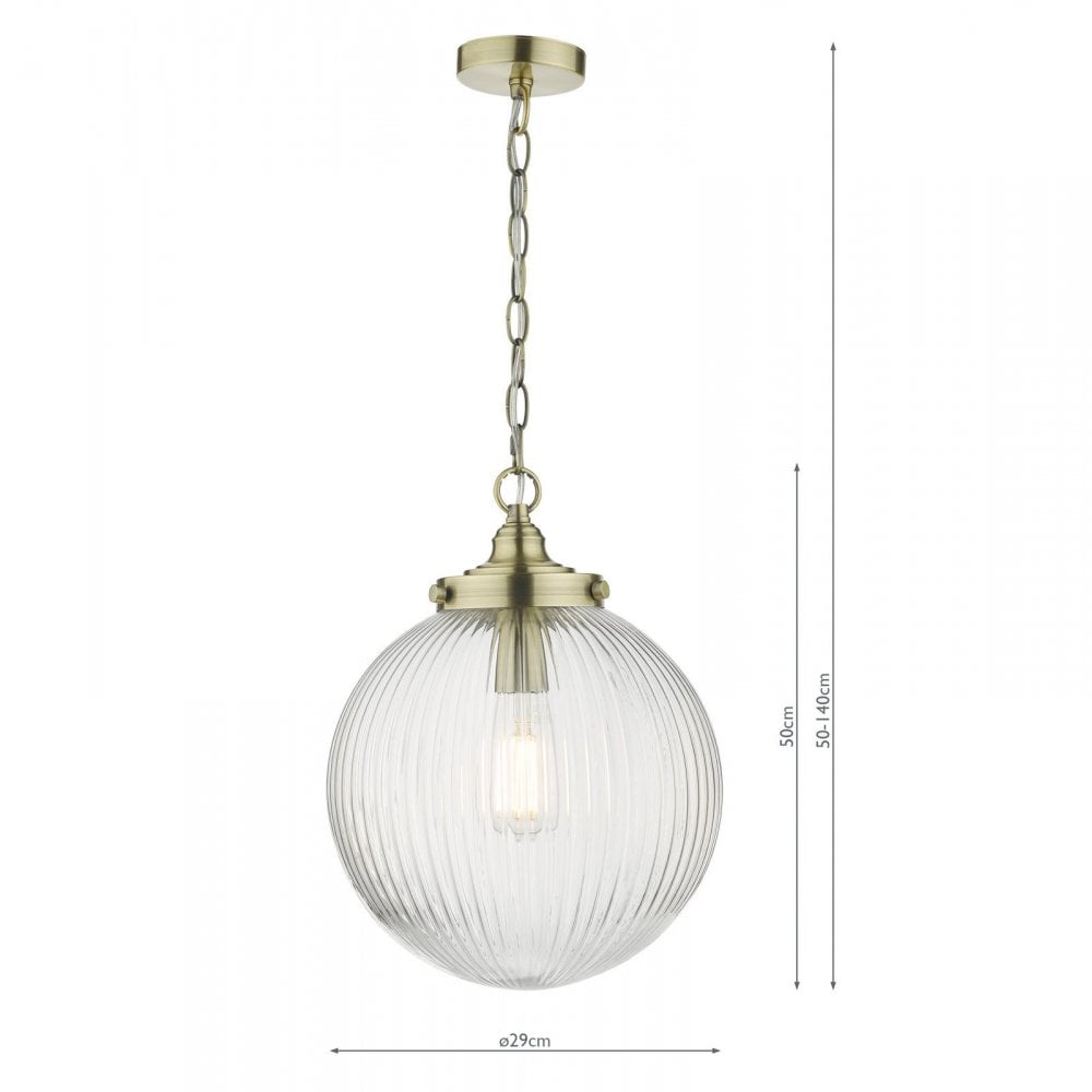 Tamara Pendant with Ribbed Glass in Antique Brass