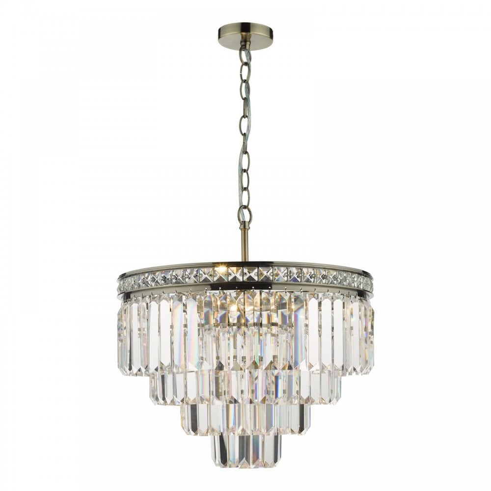 Vyana 4 Light Pendant in Antique Brass & Crystal