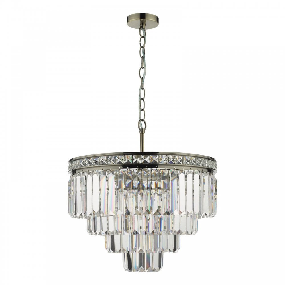 Vyana 4 Light Pendant in Antique Brass & Crystal