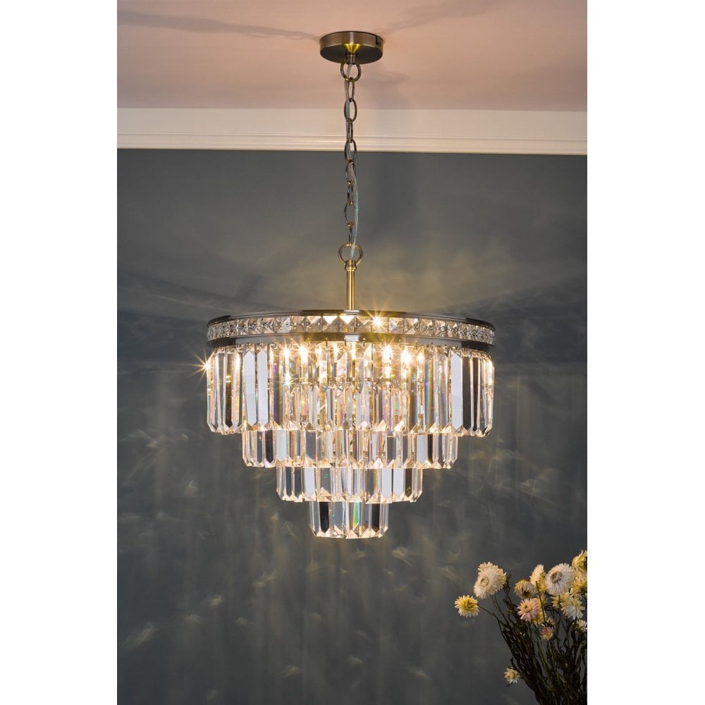 Vyana 4 Light Pendant in Antique Brass & Crystal