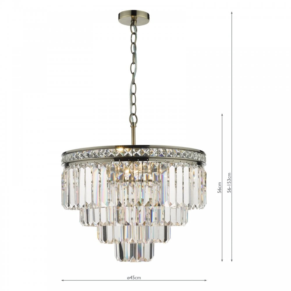 Vyana 4 Light Pendant in Antique Brass & Crystal
