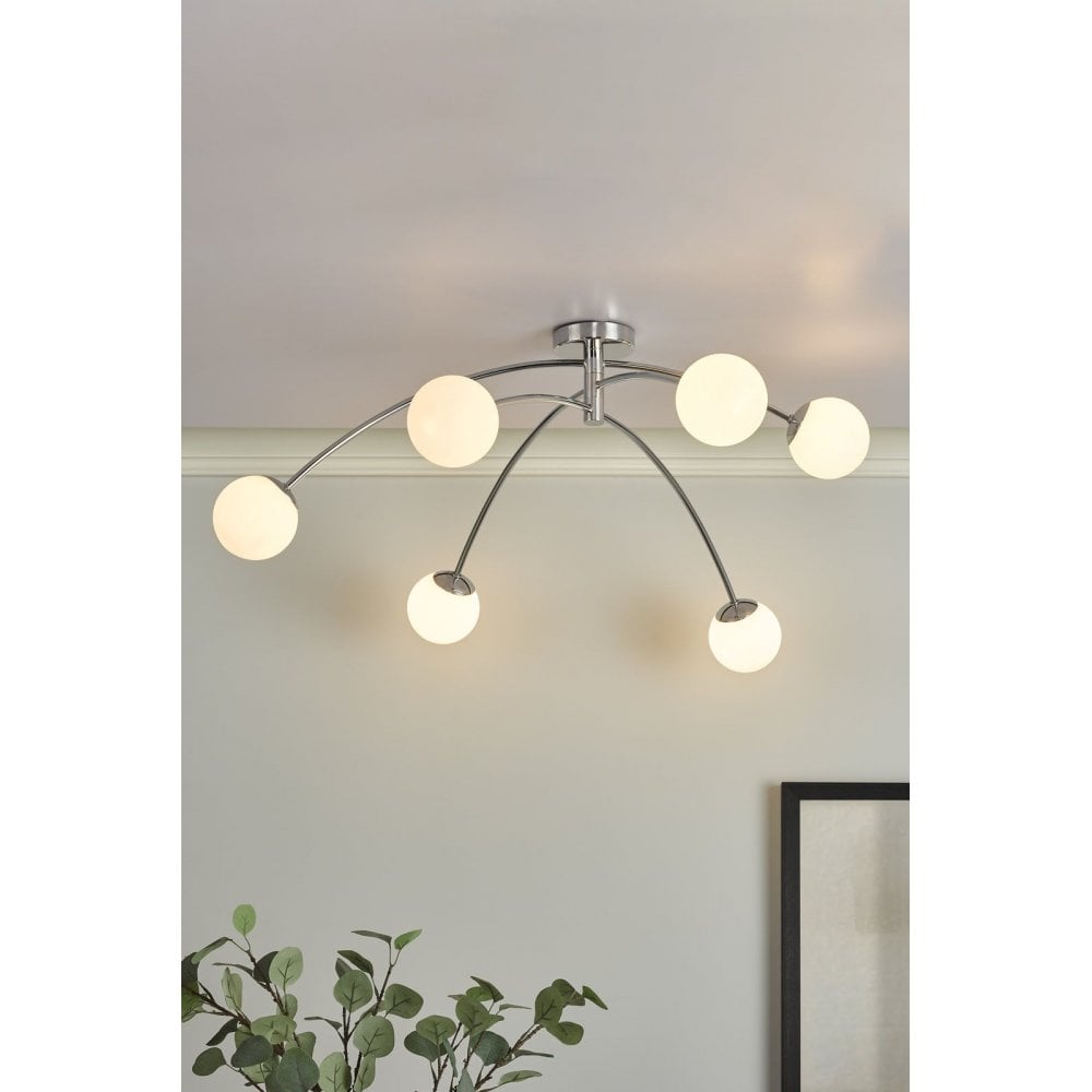 Puglia 6 Light Semi Flush in Polished Chrome with Opal Shades