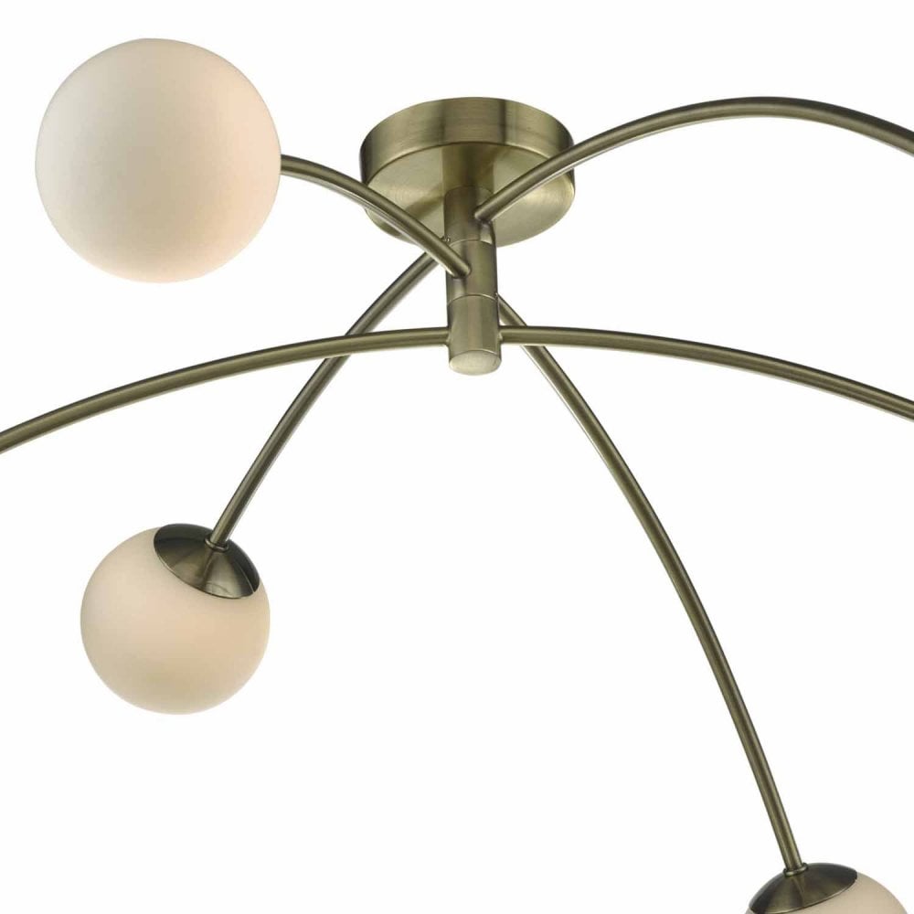 Puglia 6 Light Semi Flush in Antique Brass with Opal Shades