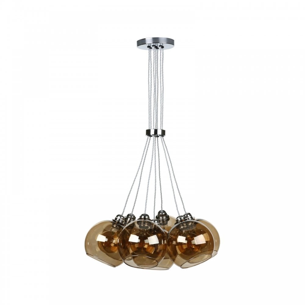 Apollo 7 Light Pendant Butter Brass with Amber Glass