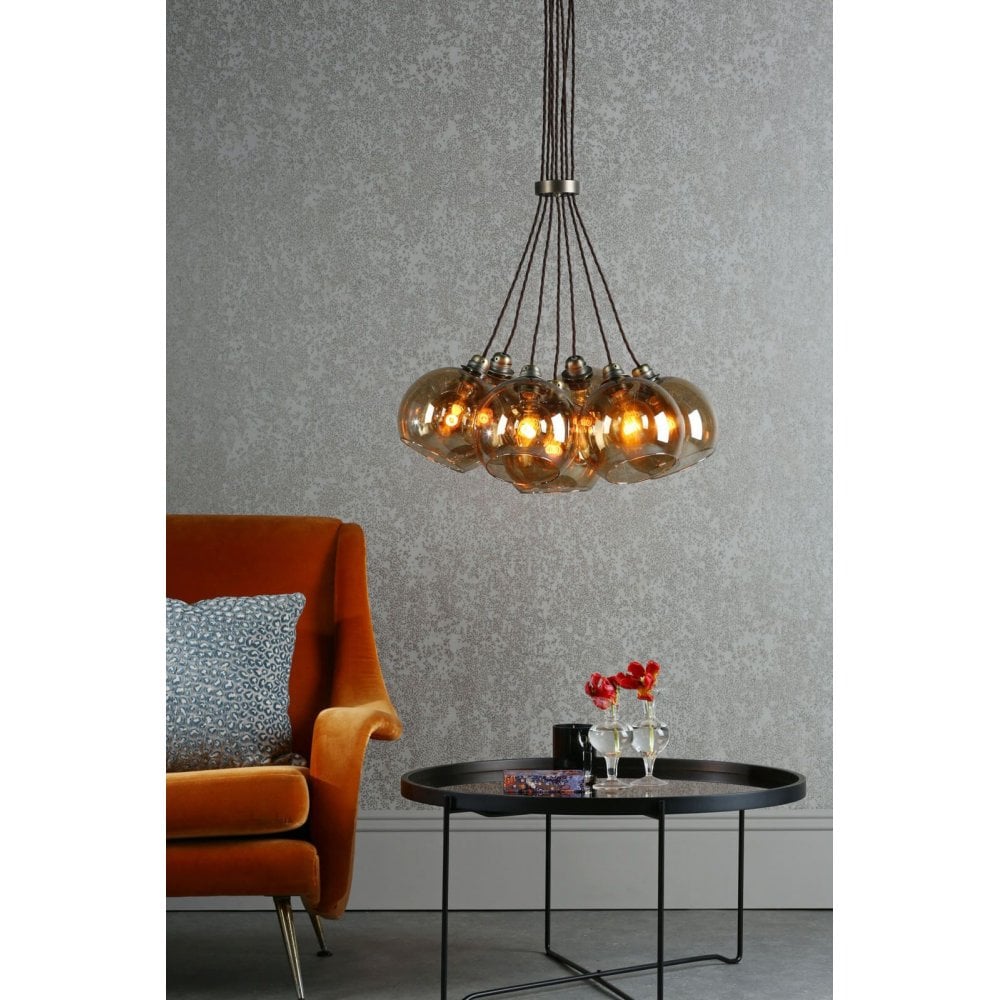 Apollo 7 Light Pendant Butter Brass with Amber Glass