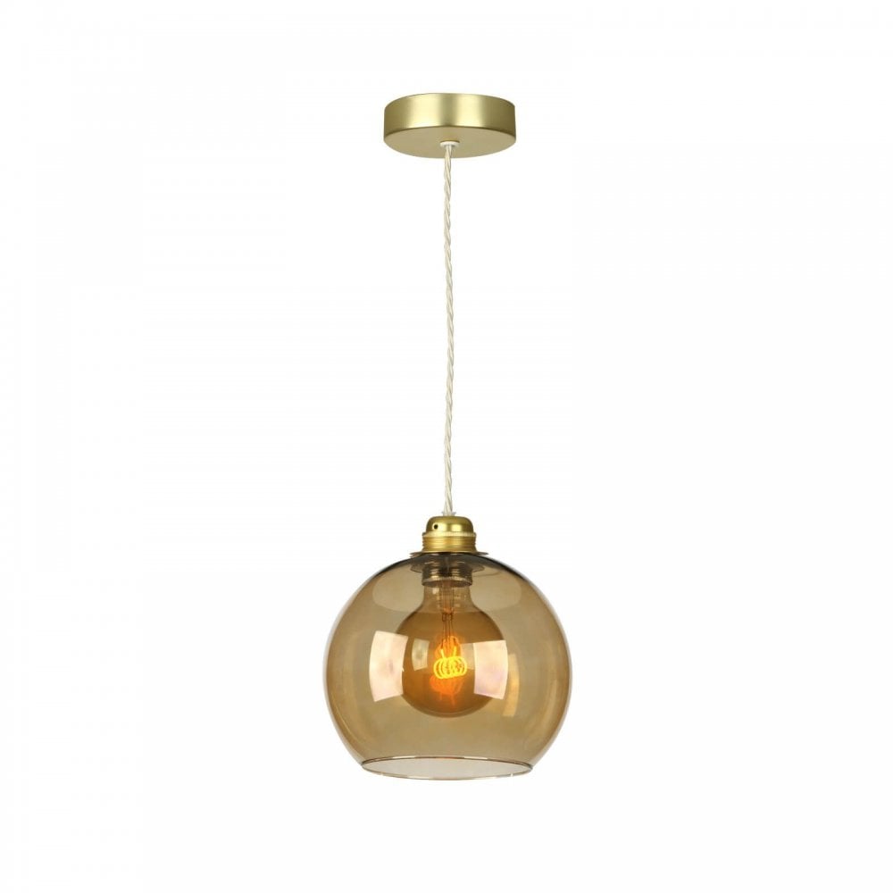 Apollo Single Pendant Butter Brass with Amber Glass Shade