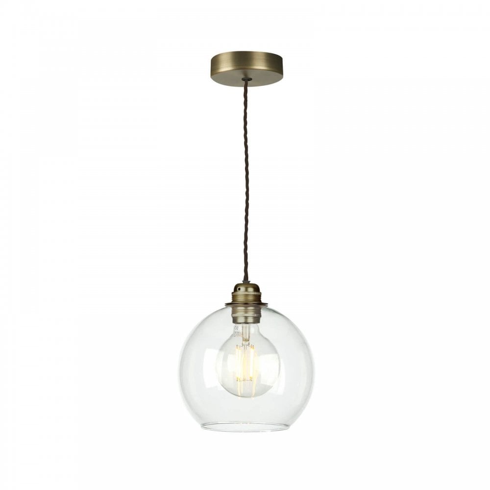 Apollo Single Pendant Antique Brass with Clear Glass Shade