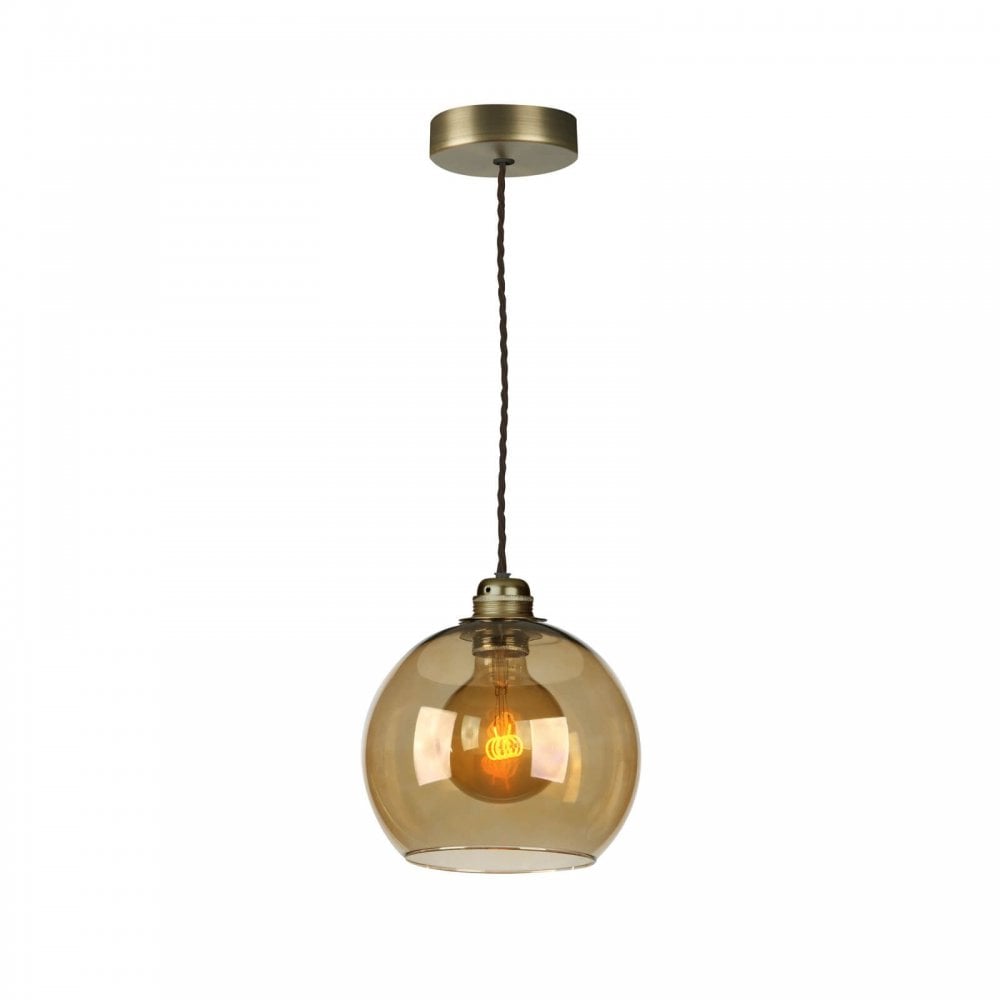 Apollo Single Pendant Antique Brass with Amber Glass Shade