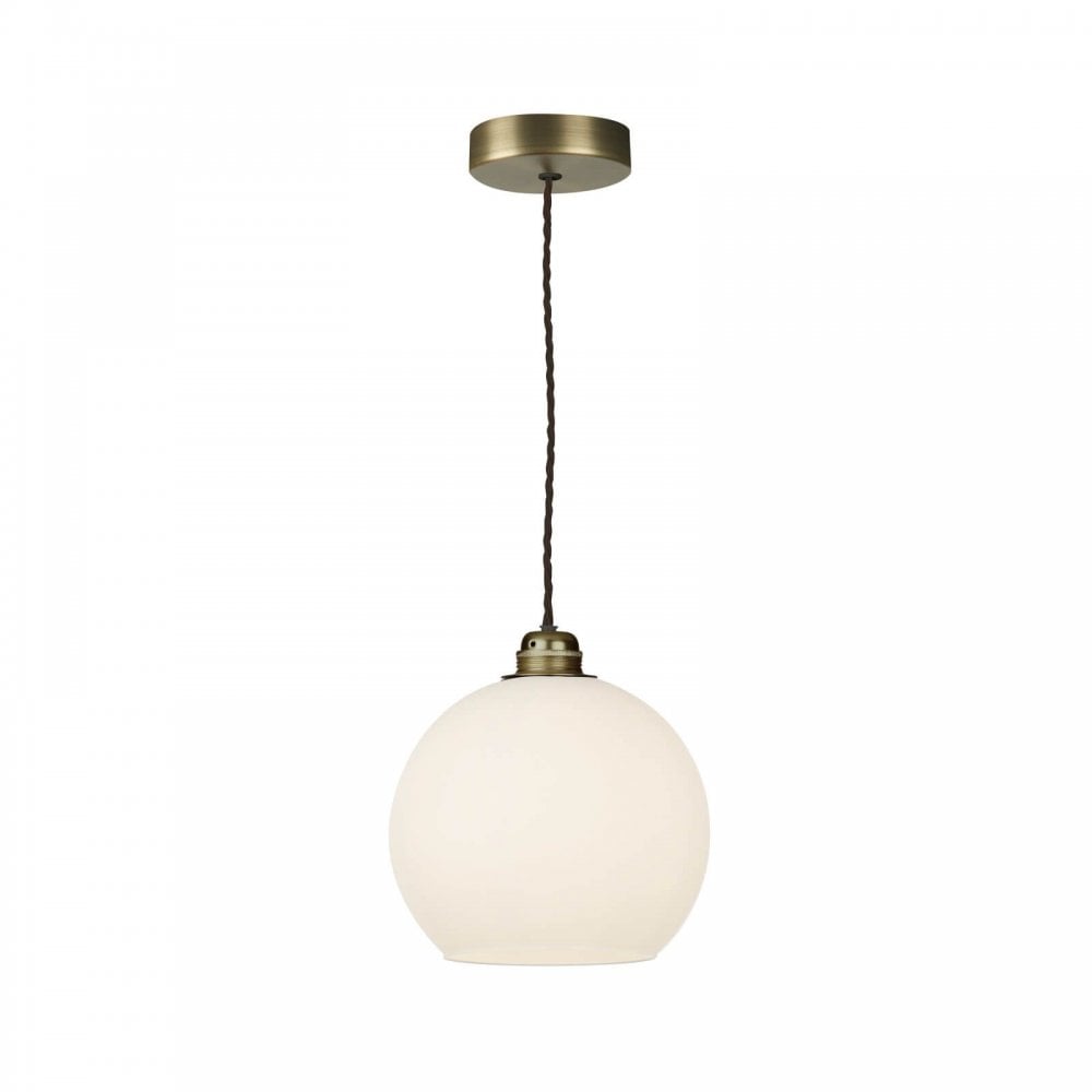 Apollo Single Pendant Antique Brass with Opal Glass Shade