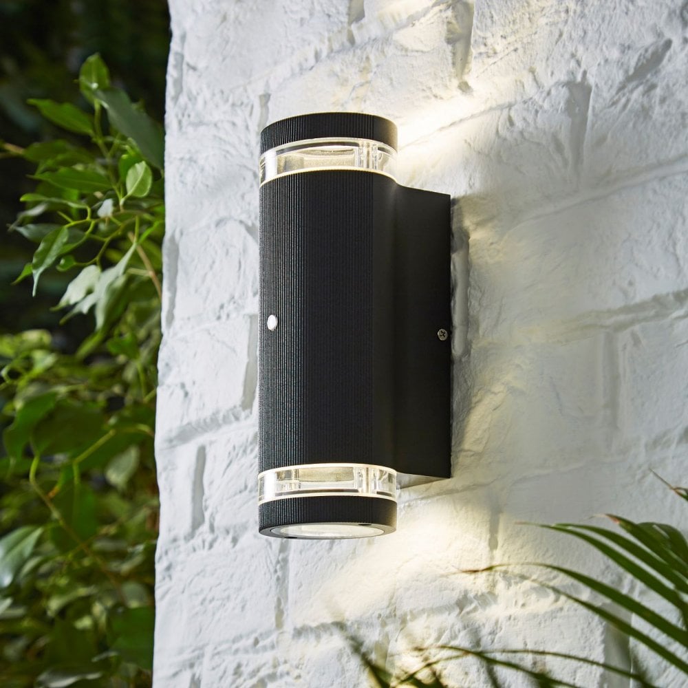 Helix Black Up and Down Wall Light with a Photocell Sensor IP44