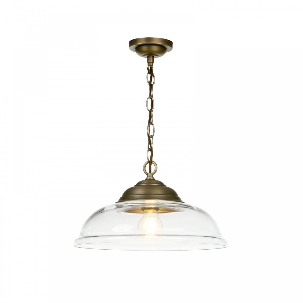 Webster Antique Brass Pendant with Smoked Glass