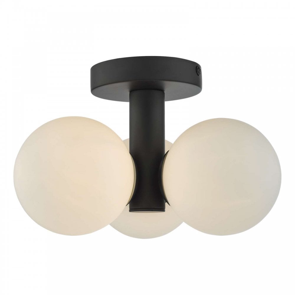 Blake 3 Light Bathroom Black Flush Fitting C/W Opak Glass Shades
