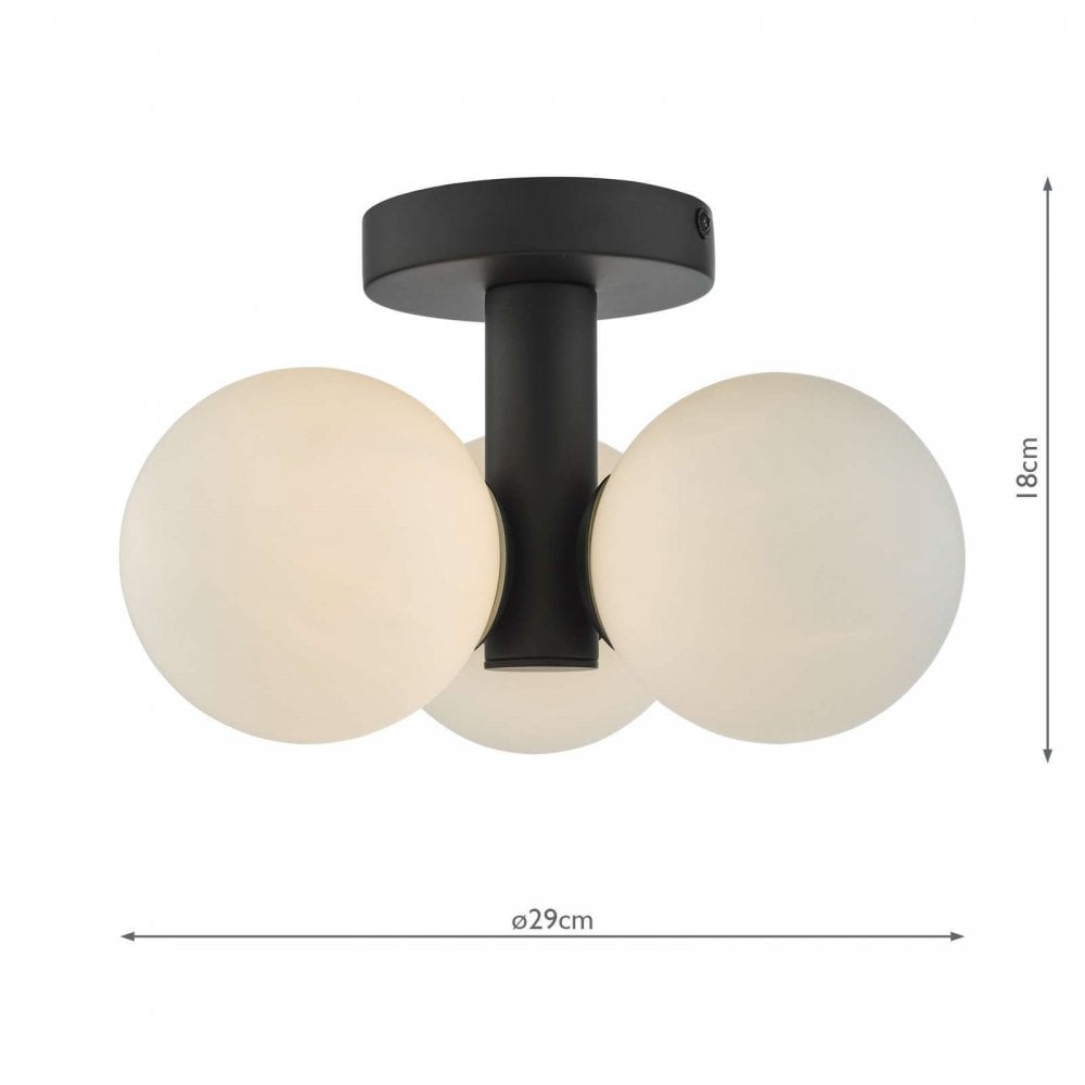Blake 3 Light Bathroom Black Flush Fitting C/W Opak Glass Shades