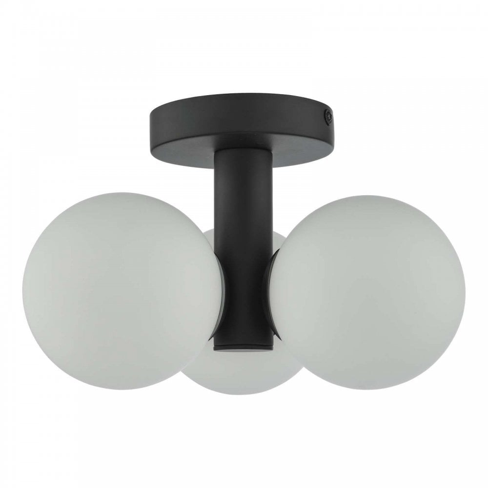 Blake 3 Light Bathroom Black Flush Fitting C/W Opak Glass Shades