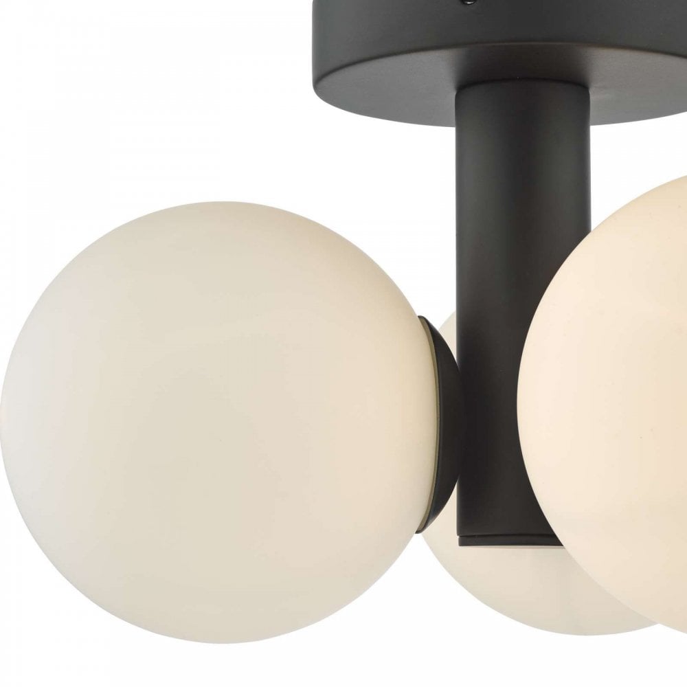 Blake 3 Light Bathroom Black Flush Fitting C/W Opak Glass Shades