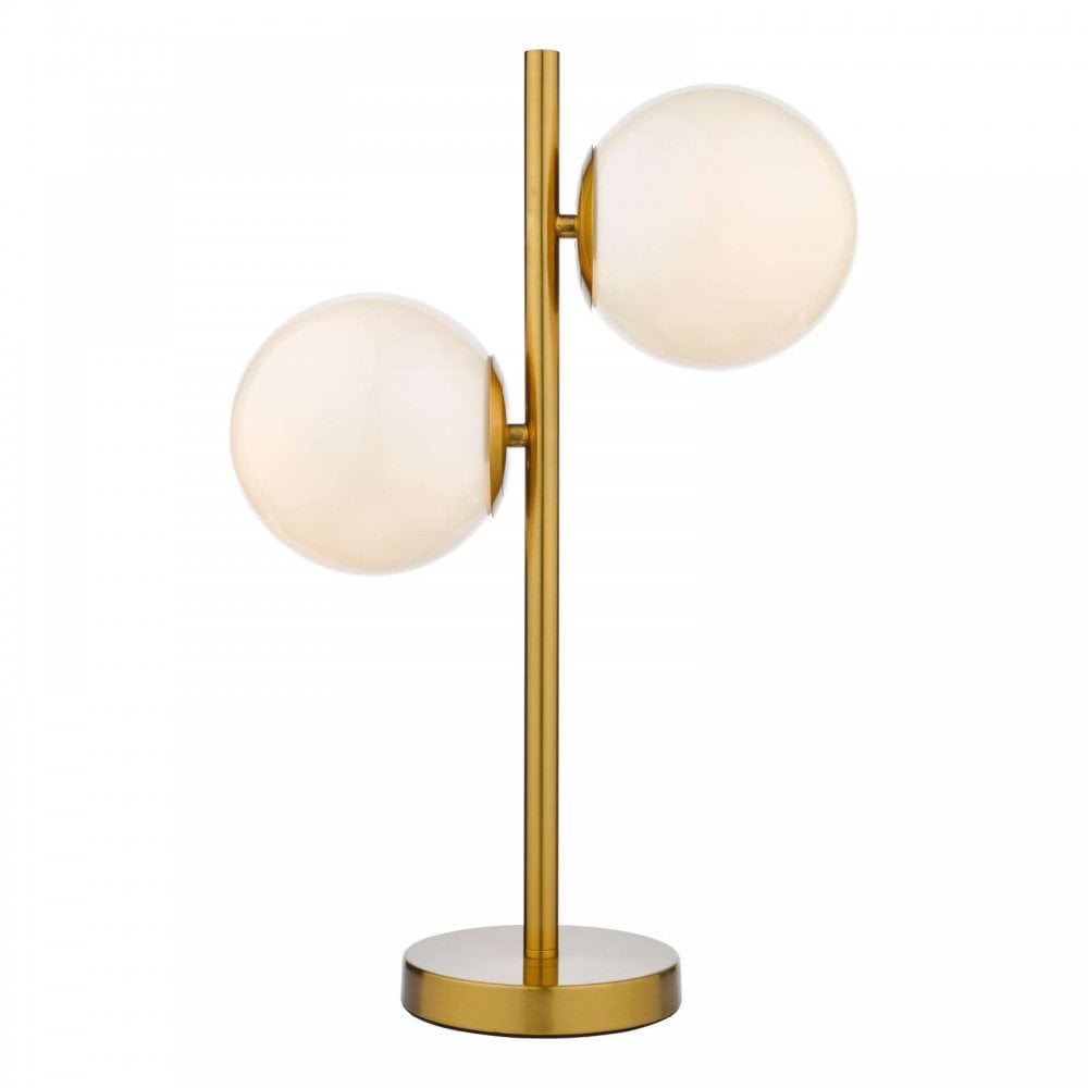 Bombazine 2 Light Table Lamp in Natural Brass C/W Opal Glass