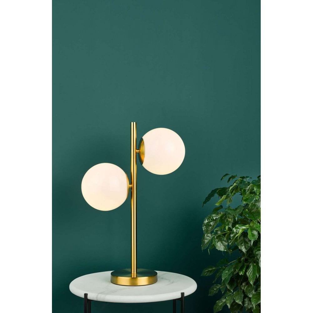 Bombazine 2 Light Table Lamp in Natural Brass C/W Opal Glass