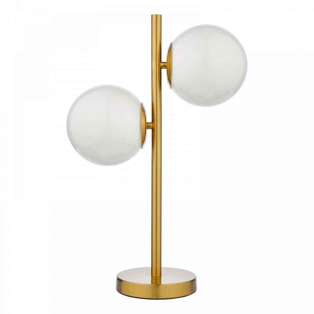 Bombazine 2 Light Table Lamp in Natural Brass C/W Opal Glass