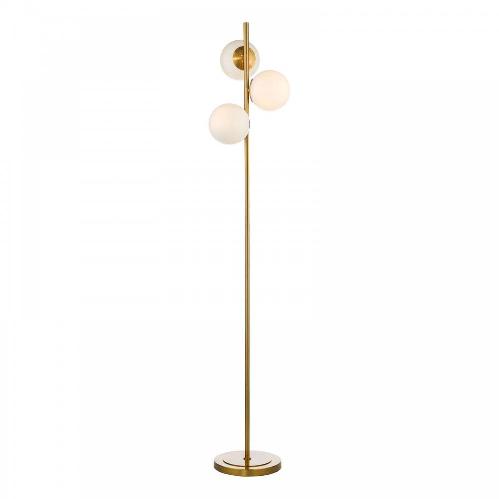 Bombazine 3 Light Floor Lamp in Natural Brass C/W Opal Glass