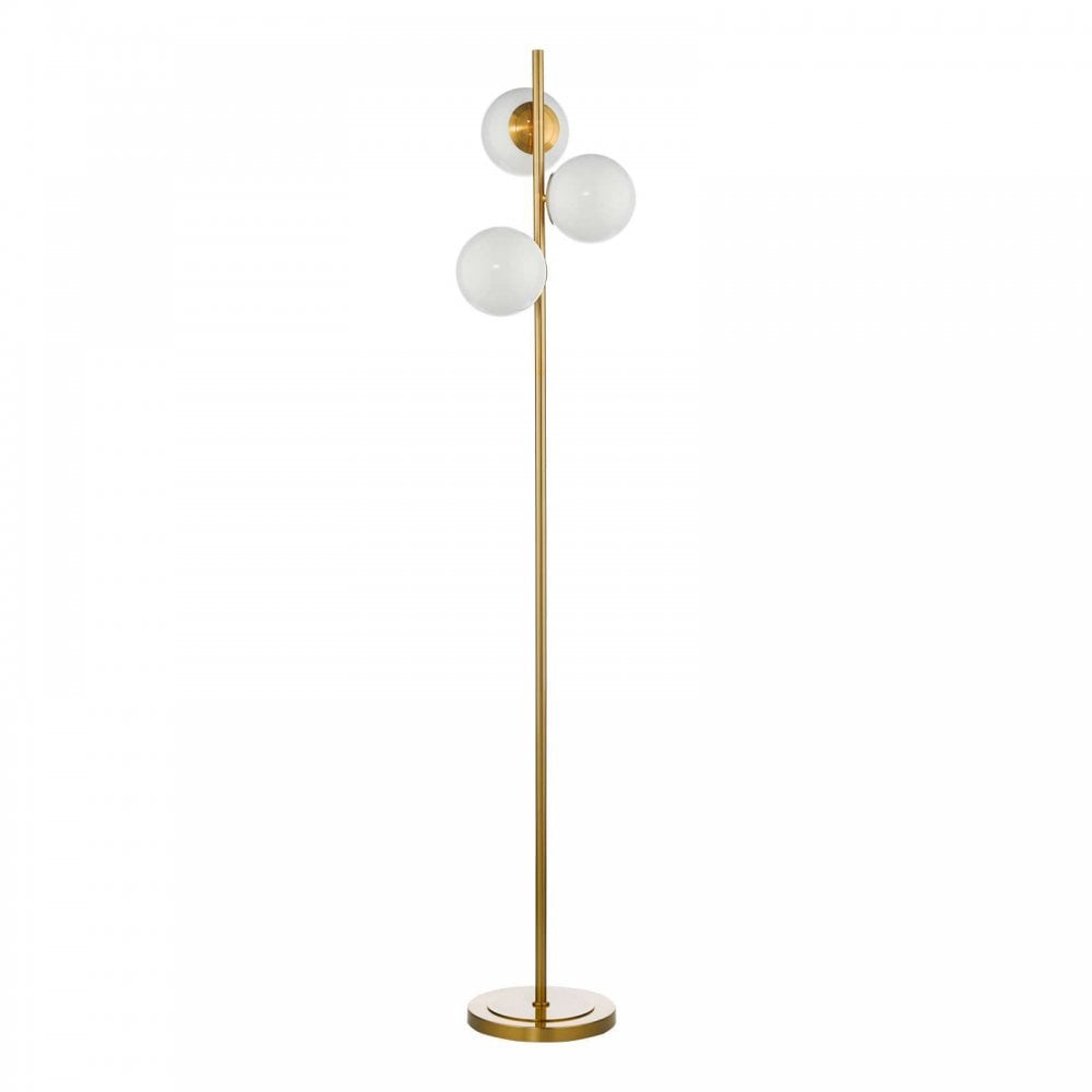 Bombazine 3 Light Floor Lamp in Natural Brass C/W Opal Glass