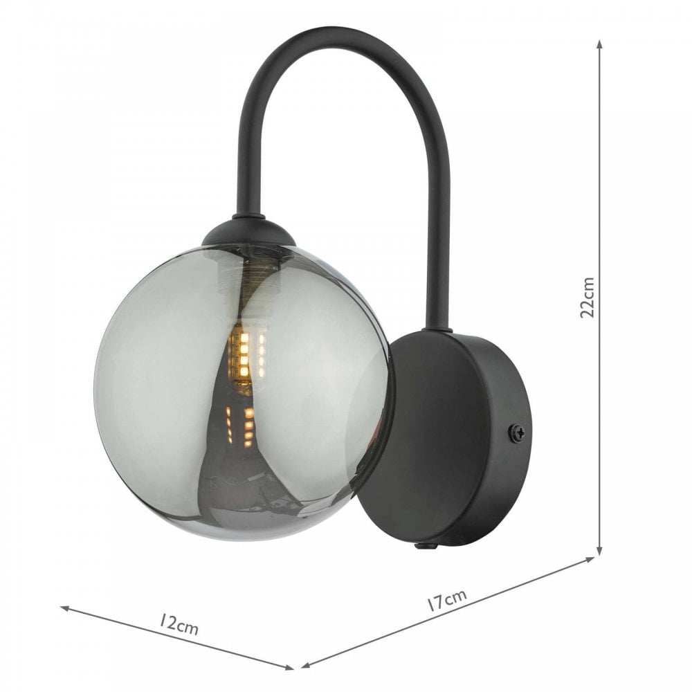 Eisaa Wall Light in Black C/W Smoked Shade