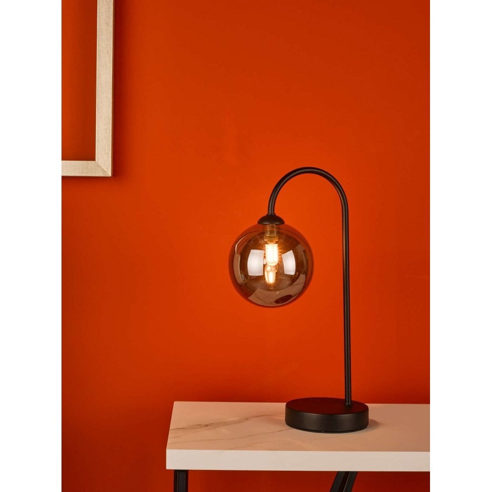 Eisaa Tocuh Table Lamp in Black C/W Smoked Shade
