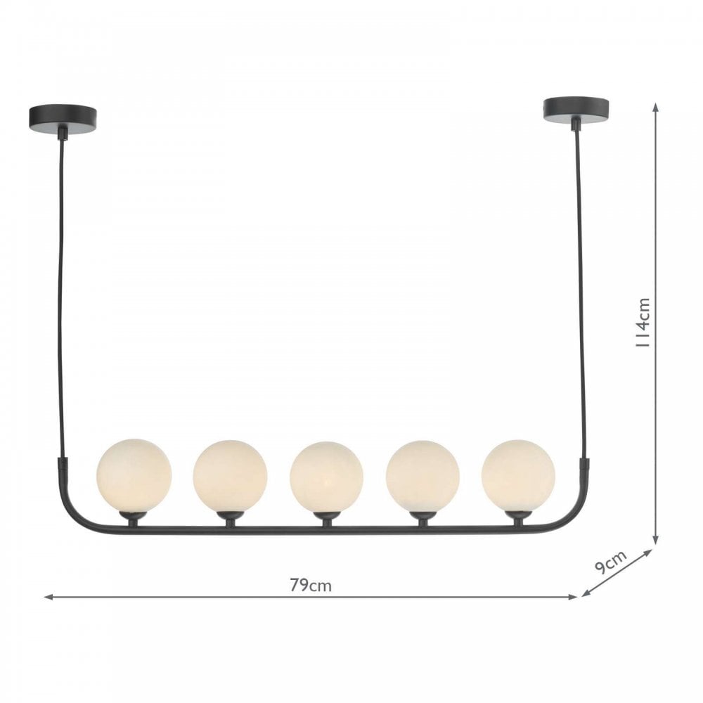 Cradle 5 Light Bar Pendant in Matt Black & Opal Glass