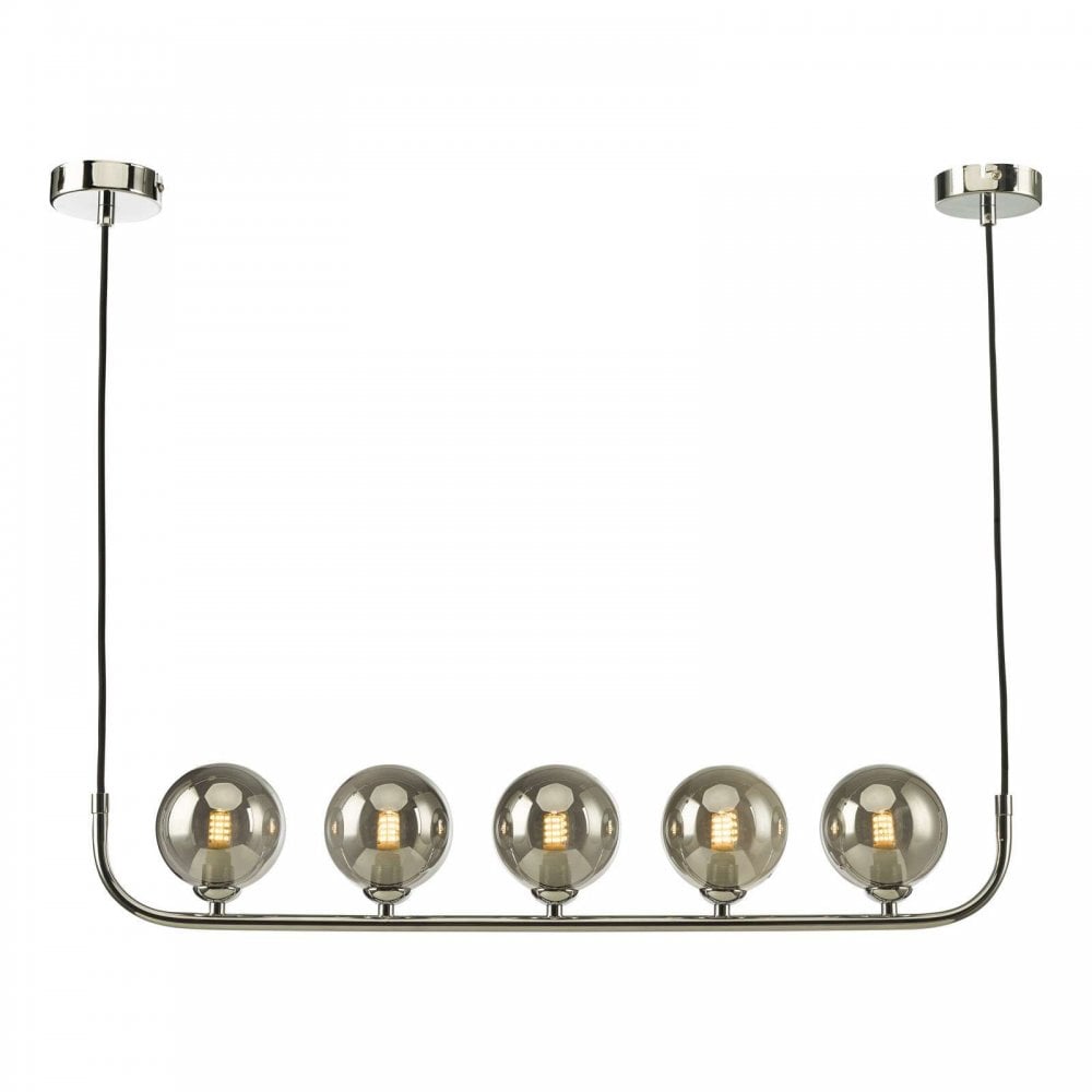 Cradle 5 Light Bar Pendant in Polished Chrome & Smoked Glass