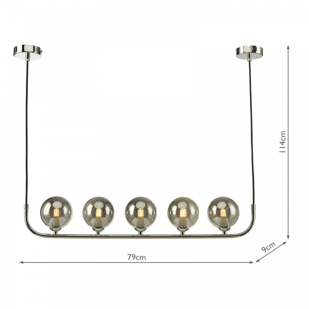 Cradle 5 Light Bar Pendant in Polished Chrome & Smoked Glass