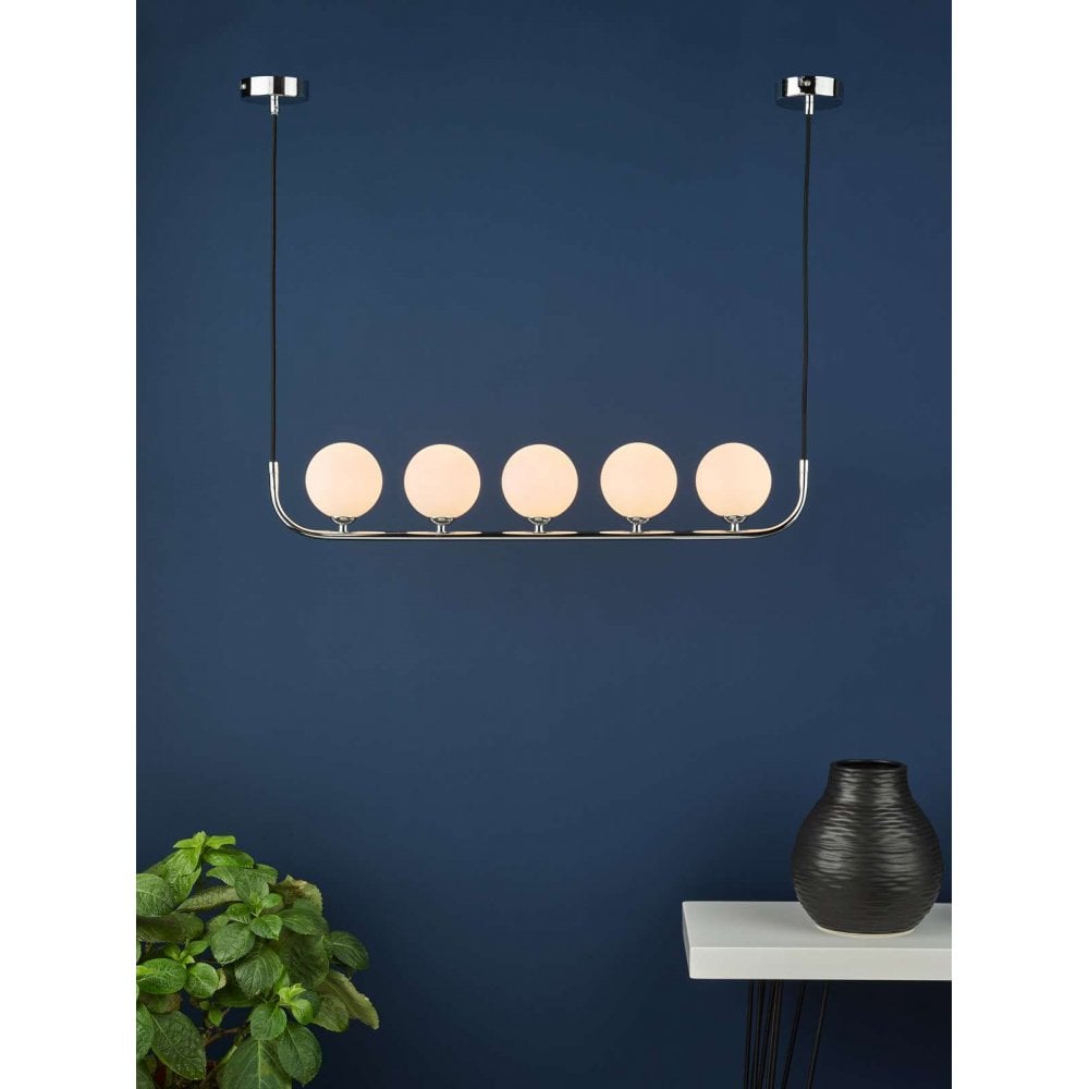 Cradle 5 Light Bar Pendant in Polished Chrome & Opal Glass