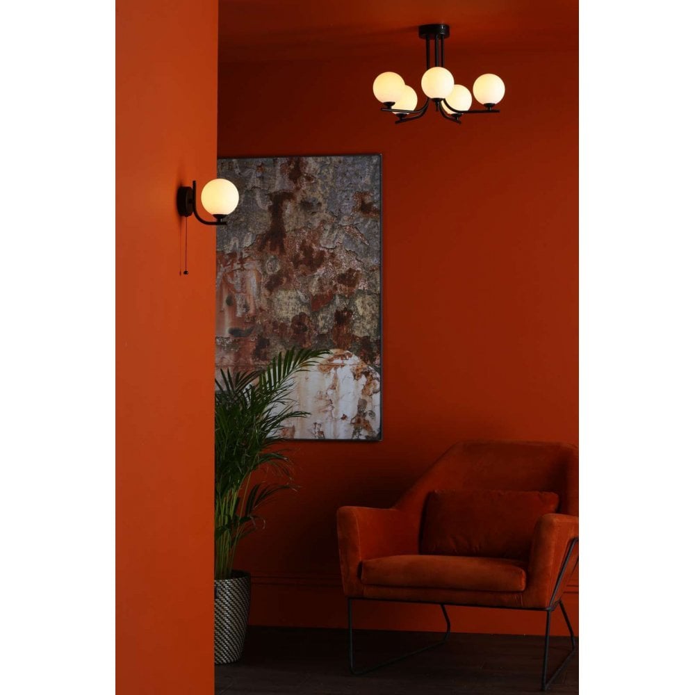 Cradle 5 Light Matt Black Semi Flush with Opal Glass