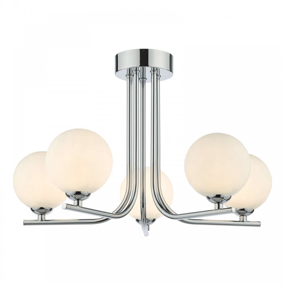 Cradle 5 Light Polished Chrome Semi Flush with Opal Glass